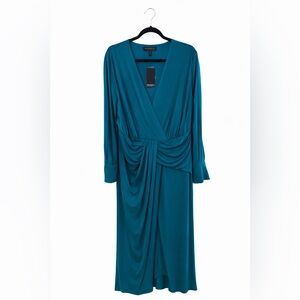 Eloquii Teal Long Sleeve Wrap-Style Midi Dress – Size 20